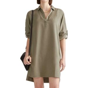 Cloth & Stone V Neck Shift Shirt Dress in Khaki Green